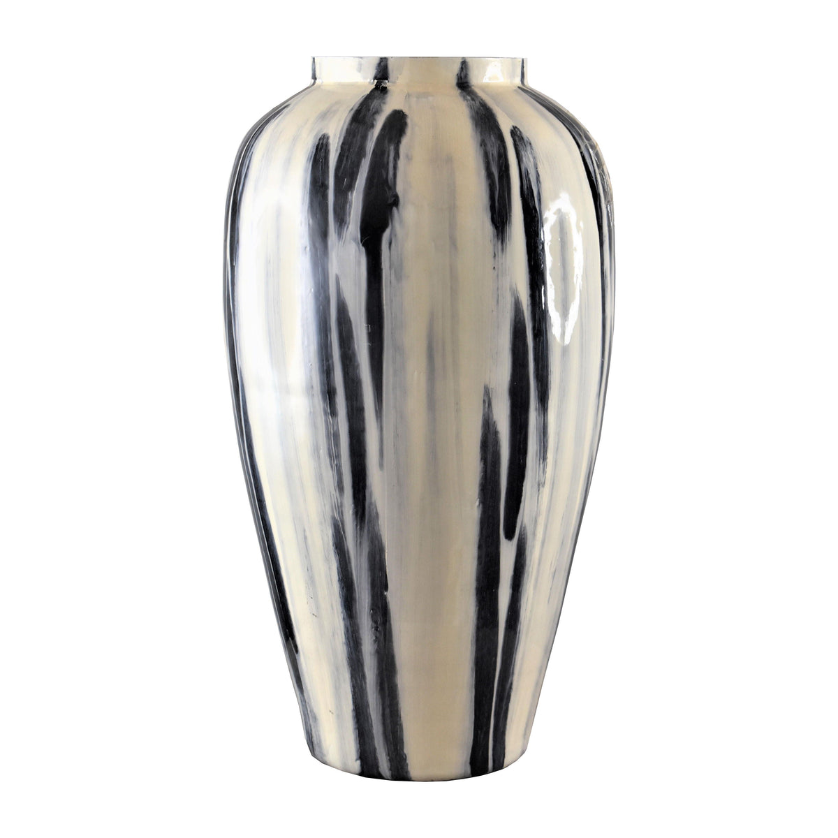 Glass 20" Striped Vase - Black/White