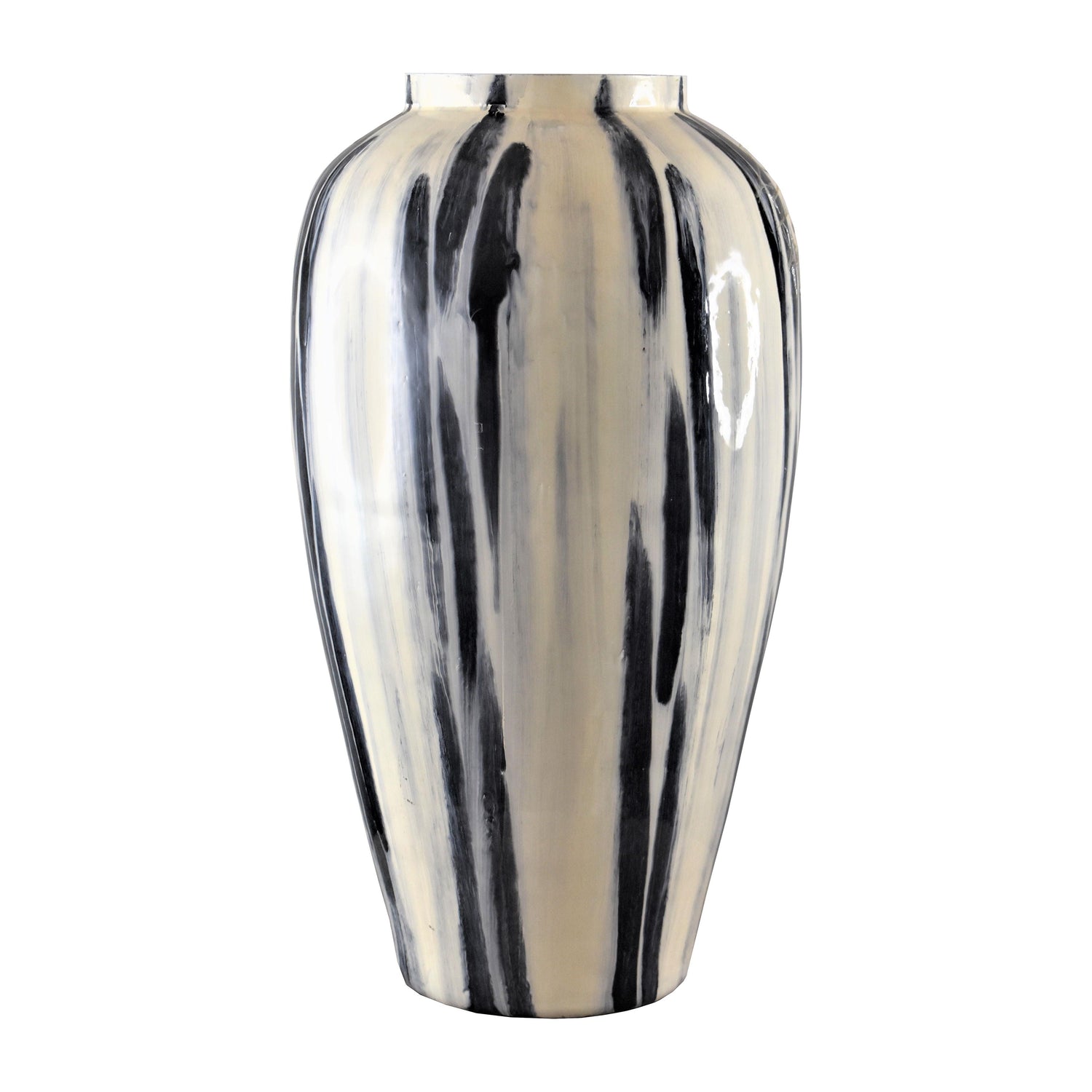 Glass 20" Striped Vase - Black/White