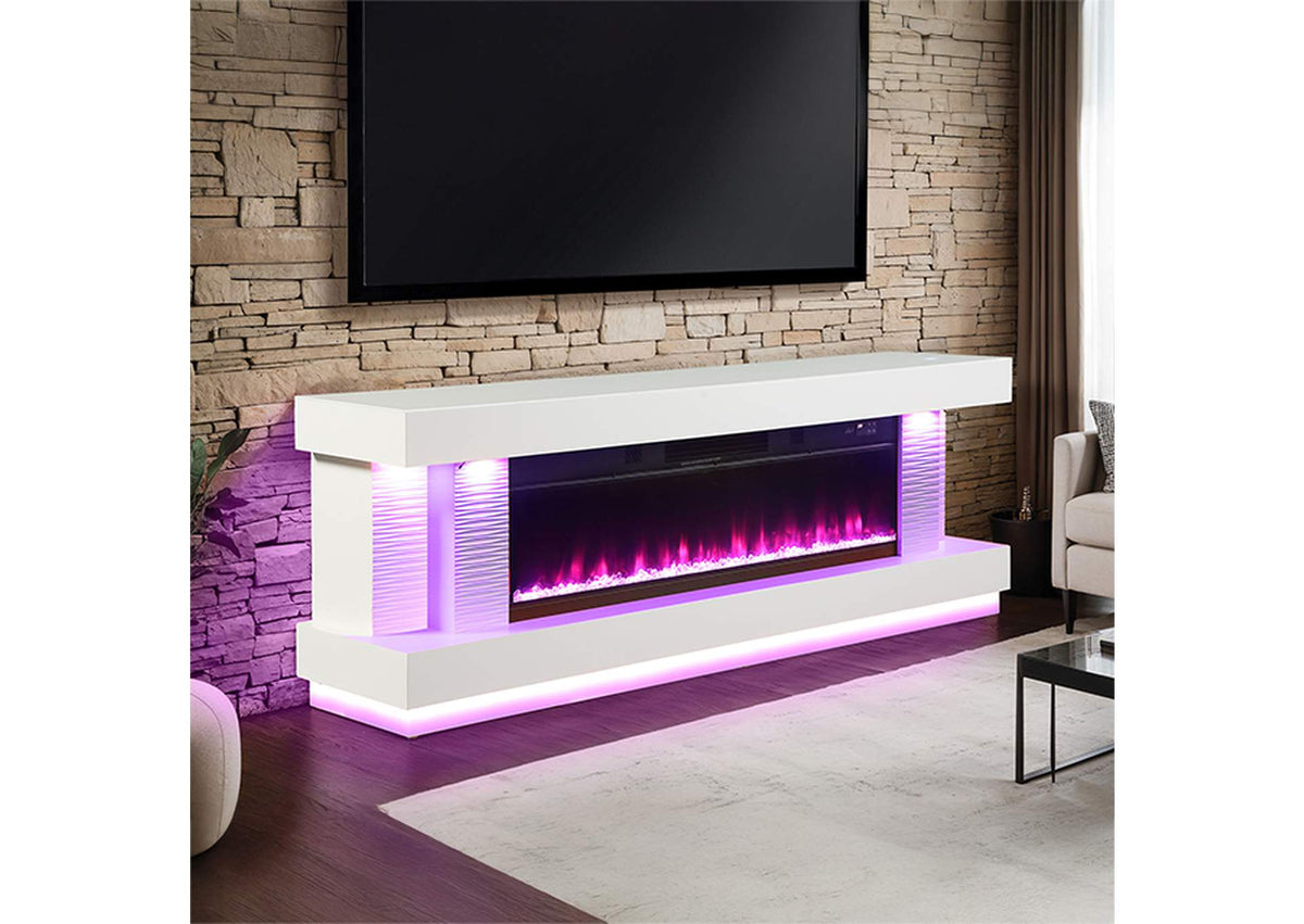 FM-AC8009WH-TV Peseux 71" TV Stand w/ Electric Fire Place