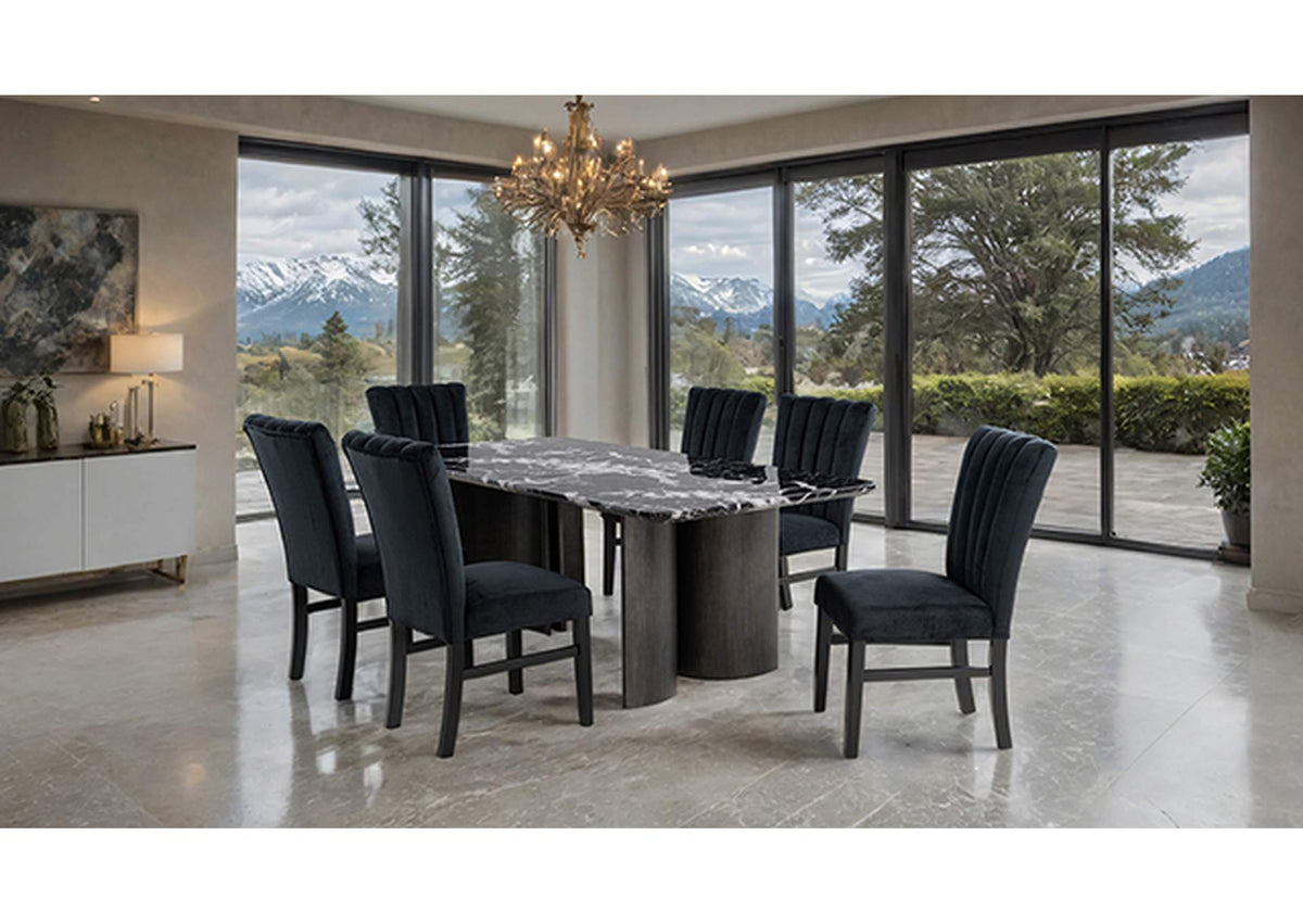 FM34007BK-T Selsey Dining Table, Black Stone Top