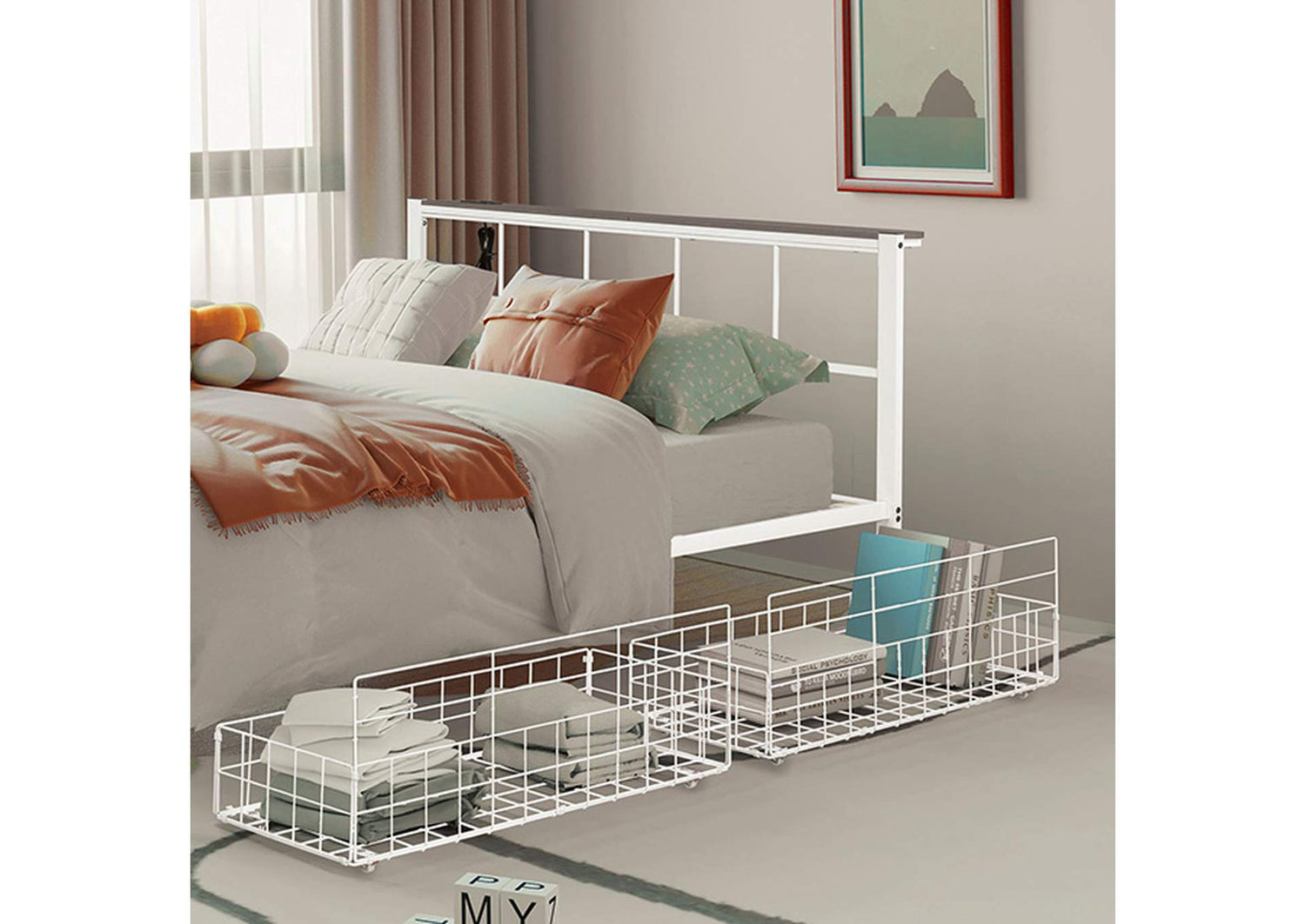 Nicoli Queen Metal Bed With Underbed Storage