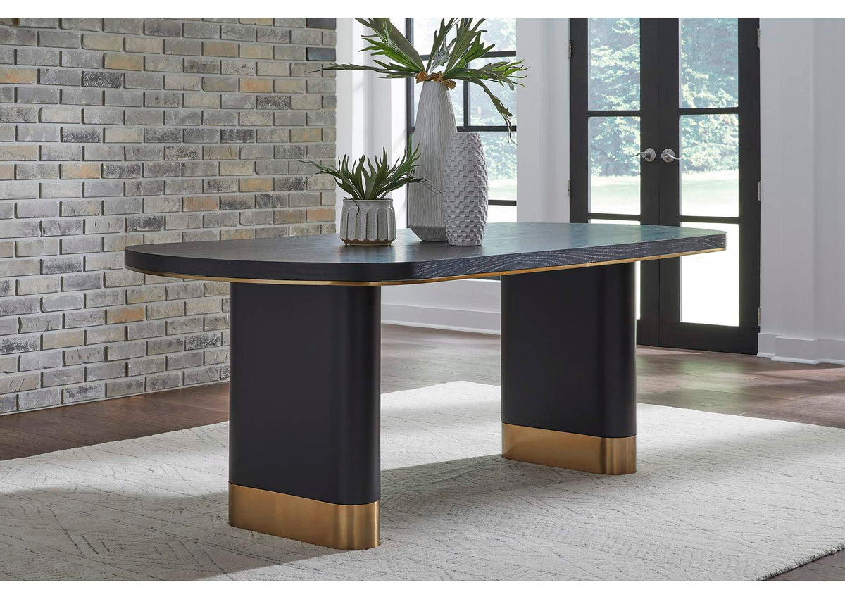 MPMV60 Doheny Wood And Metal Oval Dining Table In Black And Brass