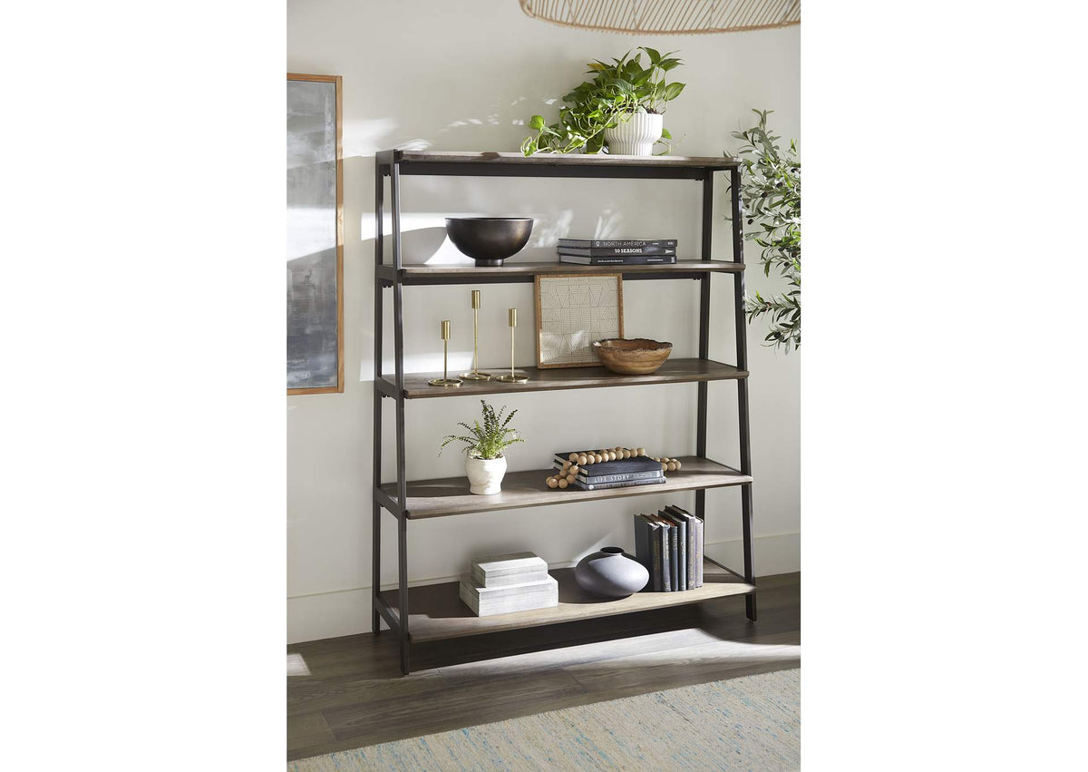 KGJD19E Finch Wood And Metal Etagere Bookcase In Buckwheat And Antique Bronze