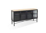 MZEZ78 Aere Four Door Ribbed Glass, Metal And Wood Sideboard In Natural Ash And Black