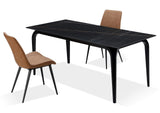 LJLF60 Nicoya Stone Top Rectangular Dining Table In Black Stone And Black Metal