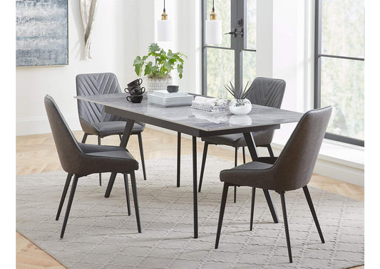 LELB63 Lucia Upholstered Dining Chair In Charcoal Synthetic Leather And Black Metal (Set of 2)