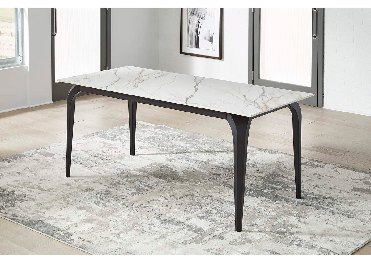 LJPM60 Nicoya Stone Top Rectangular Dining Table In Pumpkin Spice Stone And Black Metal