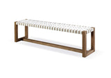 JVLH71W One Woven Leather And Solid Wood Dining Bench In White And Bisque