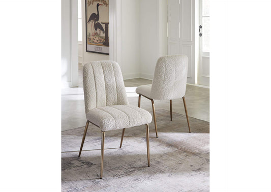 PUSJ63BMY Apollo Upholstered Dining Chair In Ricotta Boucle And Brushed Bronze Metal (Set of 2)