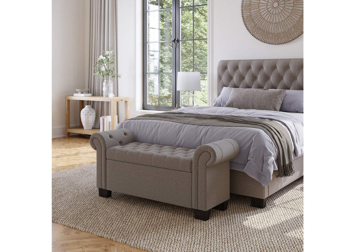 3ZH38811 Royal Rolled Arm Storage Bench In Dolphin Linen