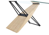 MZEZ60 Aere Glass, Wood And Metal Rectangular Dining Table In Natural Ash And Black