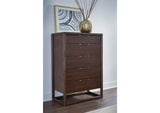 NXLJ84 Sol Five Drawer Acacia Wood Chest In Brown Spice
