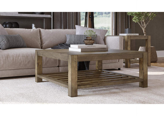 3E8721S Canyon Solid Wood Square Coffee Table In Washed Grey