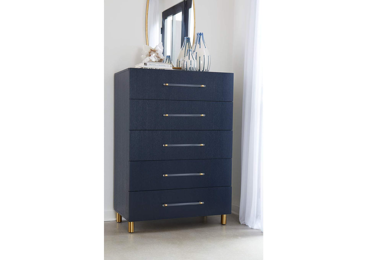9DKB84A Argento Five Drawer Chest In Navy Blue And Burnished Brass (2024)