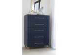 9DKB84A Argento Five Drawer Chest In Navy Blue And Burnished Brass (2024)