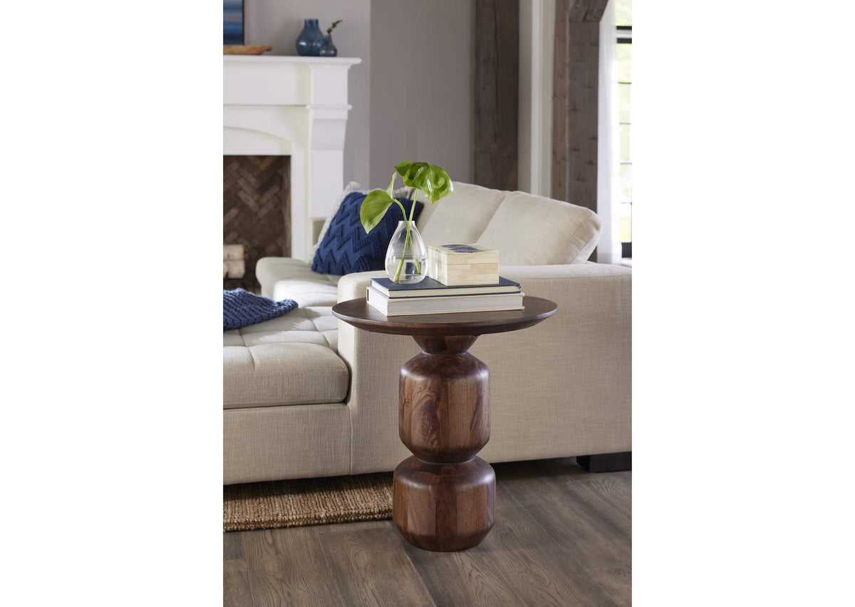 PMRR22 Virton Solid Wood Round End Table In Smoked Brown