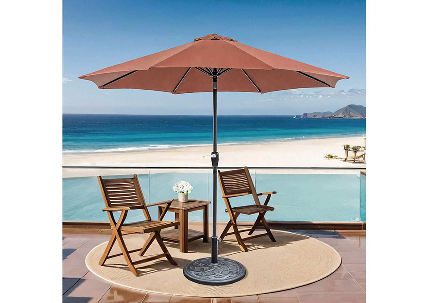 Soli 9' Outdoor Umbrella w/ Auto Tilt + 21" Round Base