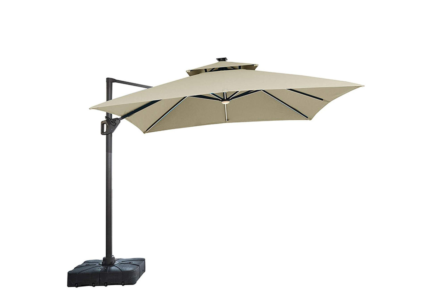 Aurora 10 Ft Square Umbrella w/ Double Top w/ LED Light + 37" Large Base