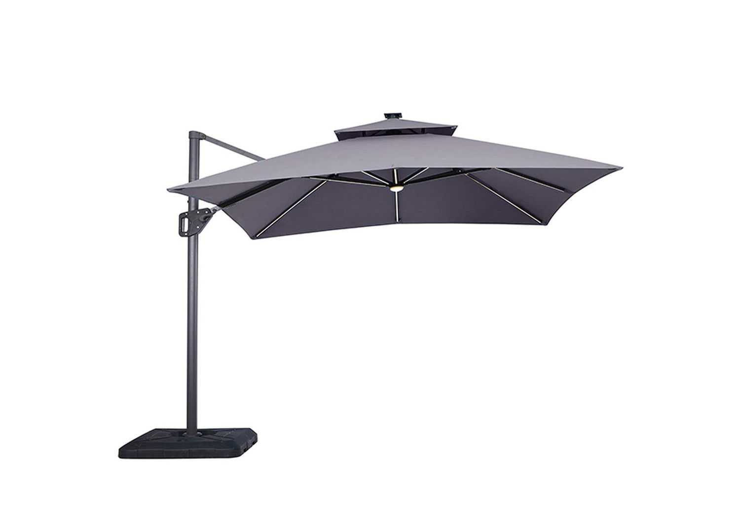 Aurora 10 Ft Square Umbrella w/ Double Top w/ LED Light + 37" Large Base