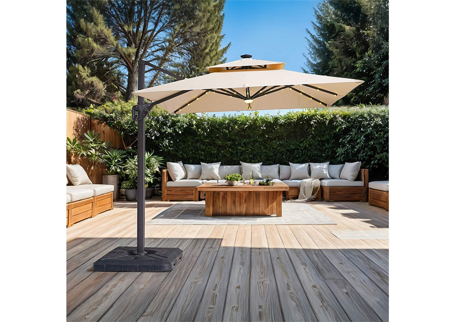 Xico 8 Ft Square Umbrella w/ Double Top w/ LED Light + 37" Large Base