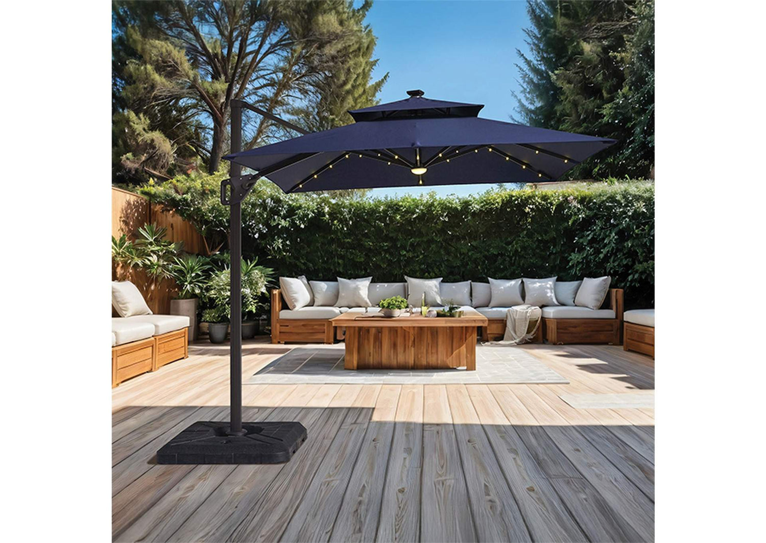 Xico 8 Ft Square Umbrella w/ Double Top w/ LED Light + 37" Large Base