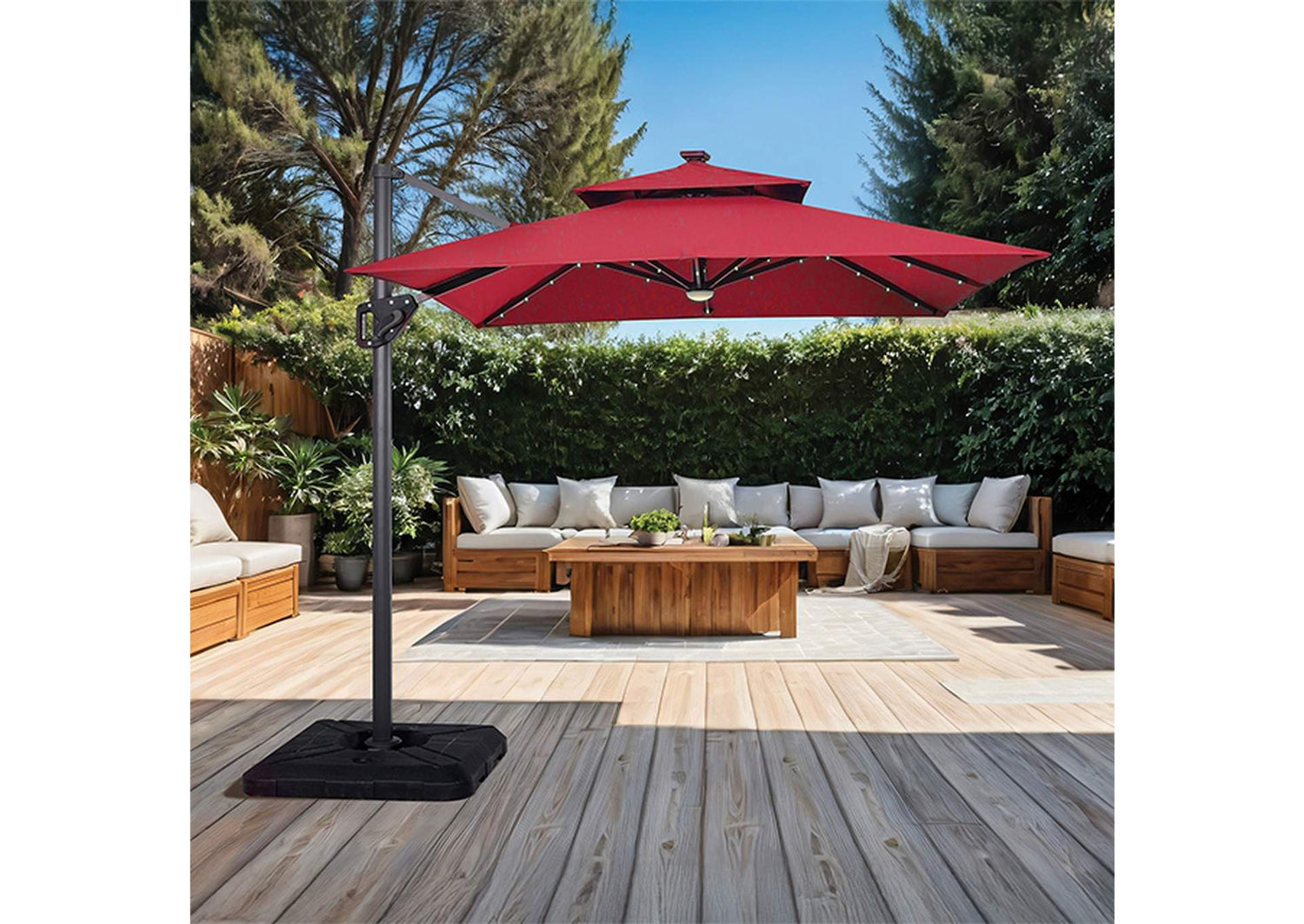 Xico 8 Ft Square Umbrella w/ Double Top w/ LED Light + 37" Large Base