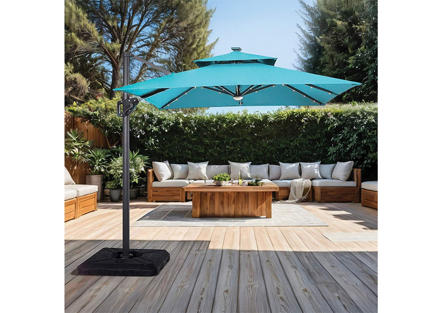 Xico 8 Ft Square Umbrella w/ Double Top w/ LED Light + 37" Large Base