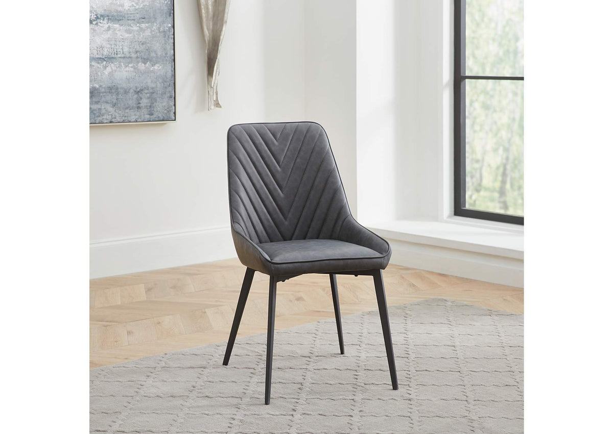 LELB63 Lucia Upholstered Dining Chair In Charcoal Synthetic Leather And Black Metal (Set of 2)