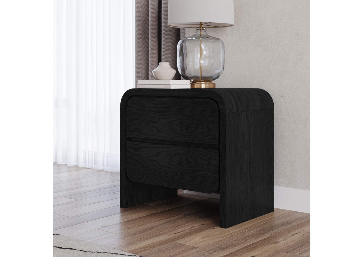 PRKS81B Elora Two Drawer Nightstand In Jet Black Ash