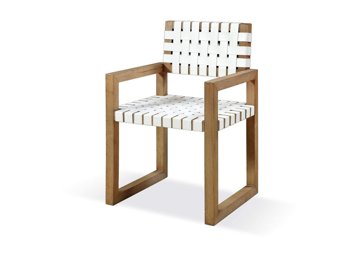 JVLH64A One Woven Leather And Solid Wood Dining Arm Chair In White And Bisque