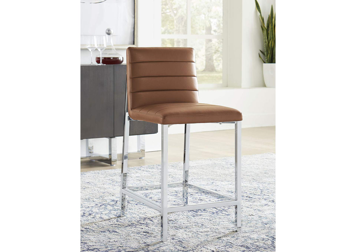 1A8370M Amalfi Metal Back Counter Stool In Cognac Leather (Set of 2)