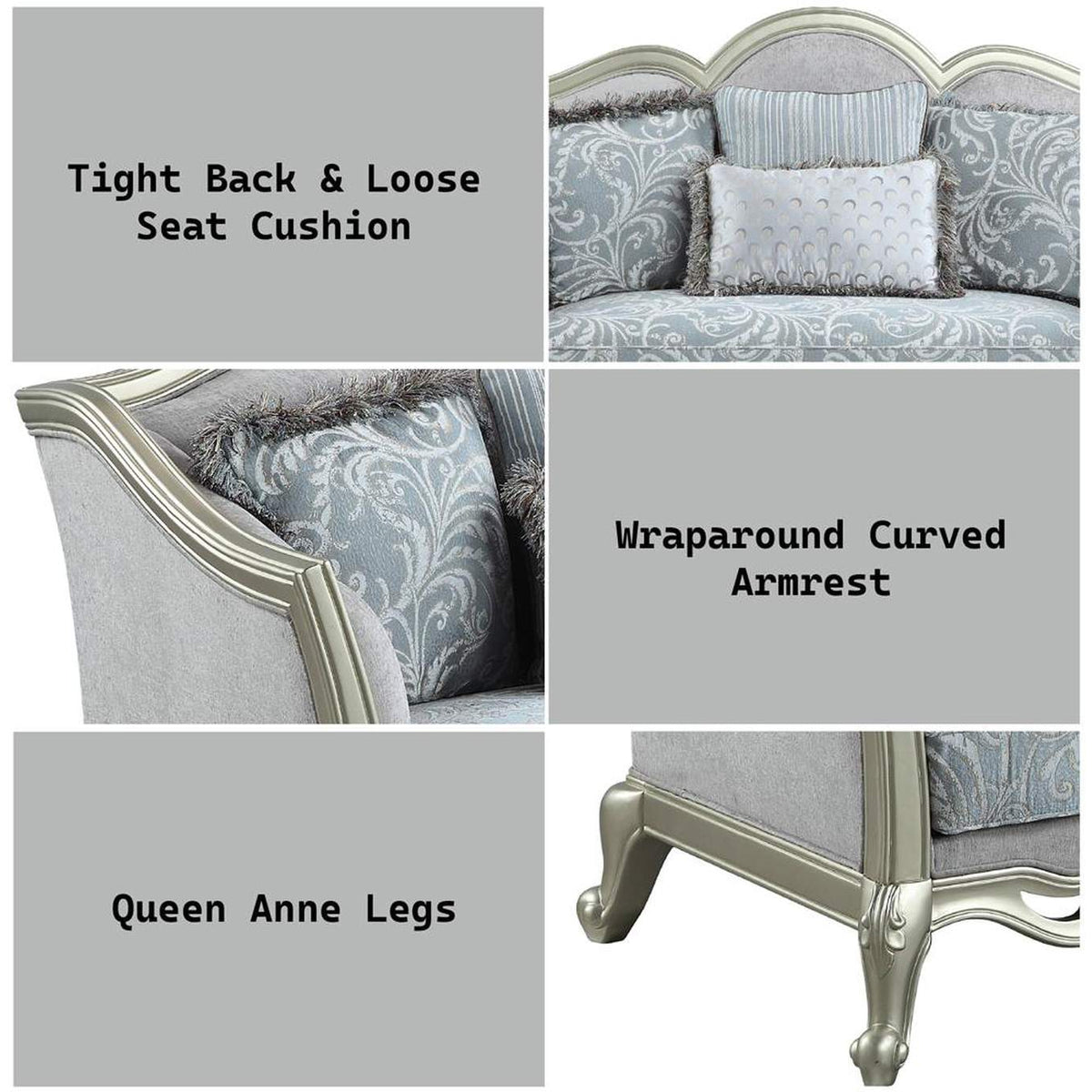 LV01118 Qunsia Loveseat with 4 Pillows