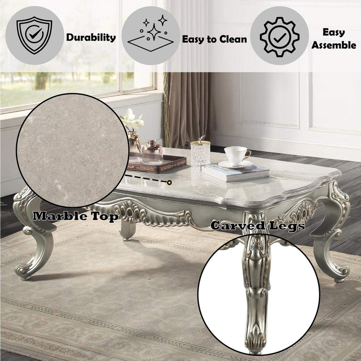 LV01783 Miliani Coffee Table with Marble Top