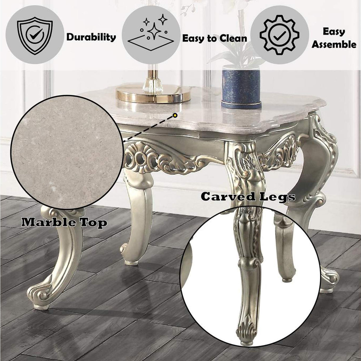 LV01784 Miliani End Table with Marble Top