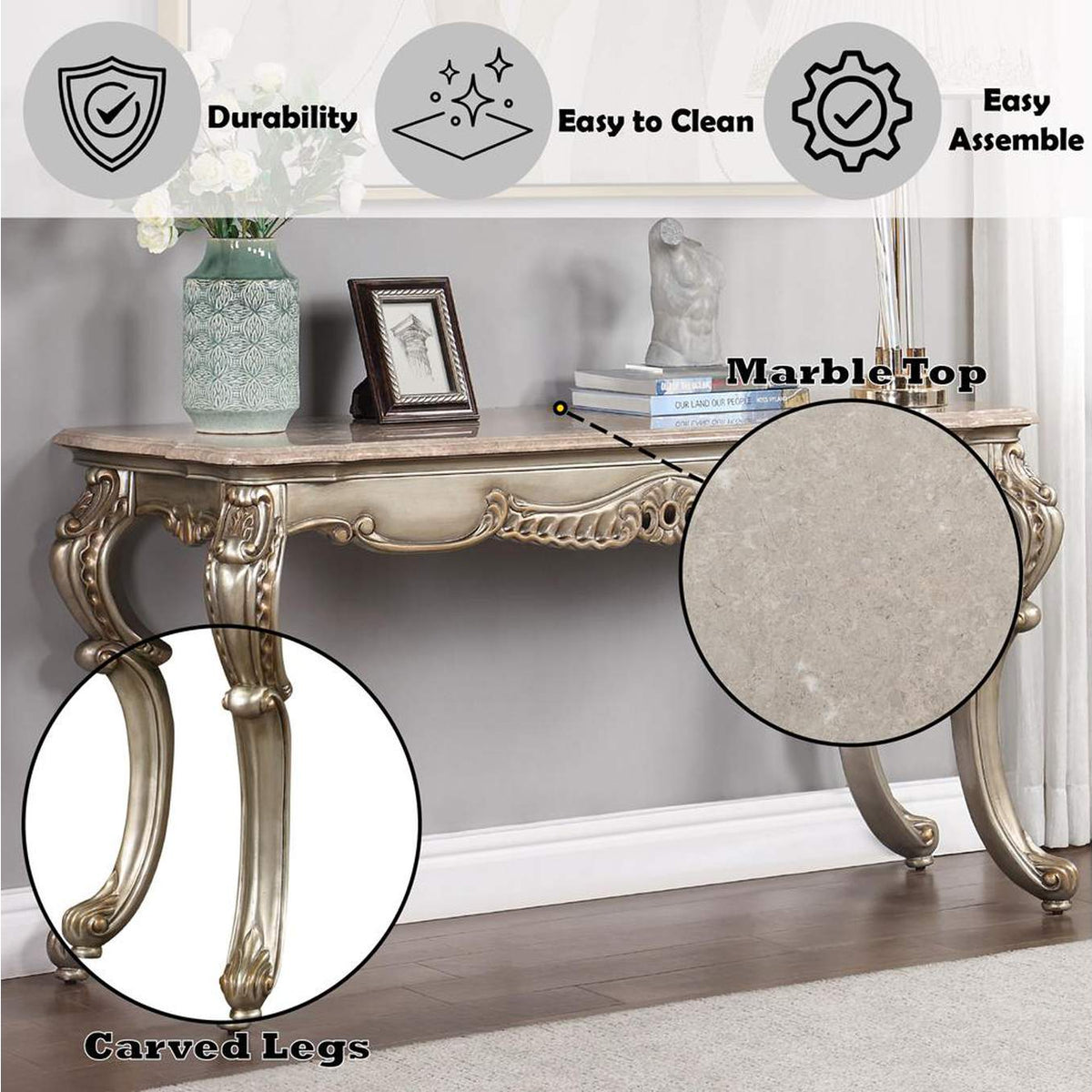 LV01785 Miliani Sofa Table with Marble Top