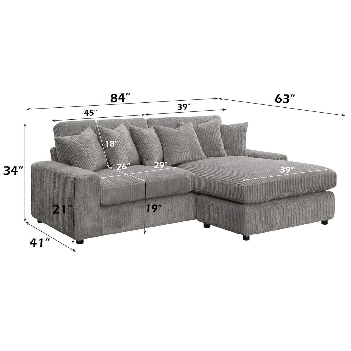 LV01882 Tavia Reversible Sectional Sofa with 6 Pillows