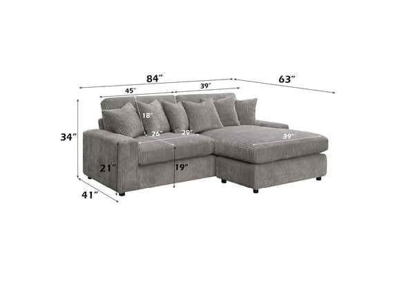 LV01882 Tavia Reversible Sectional Sofa with 6 Pillows
