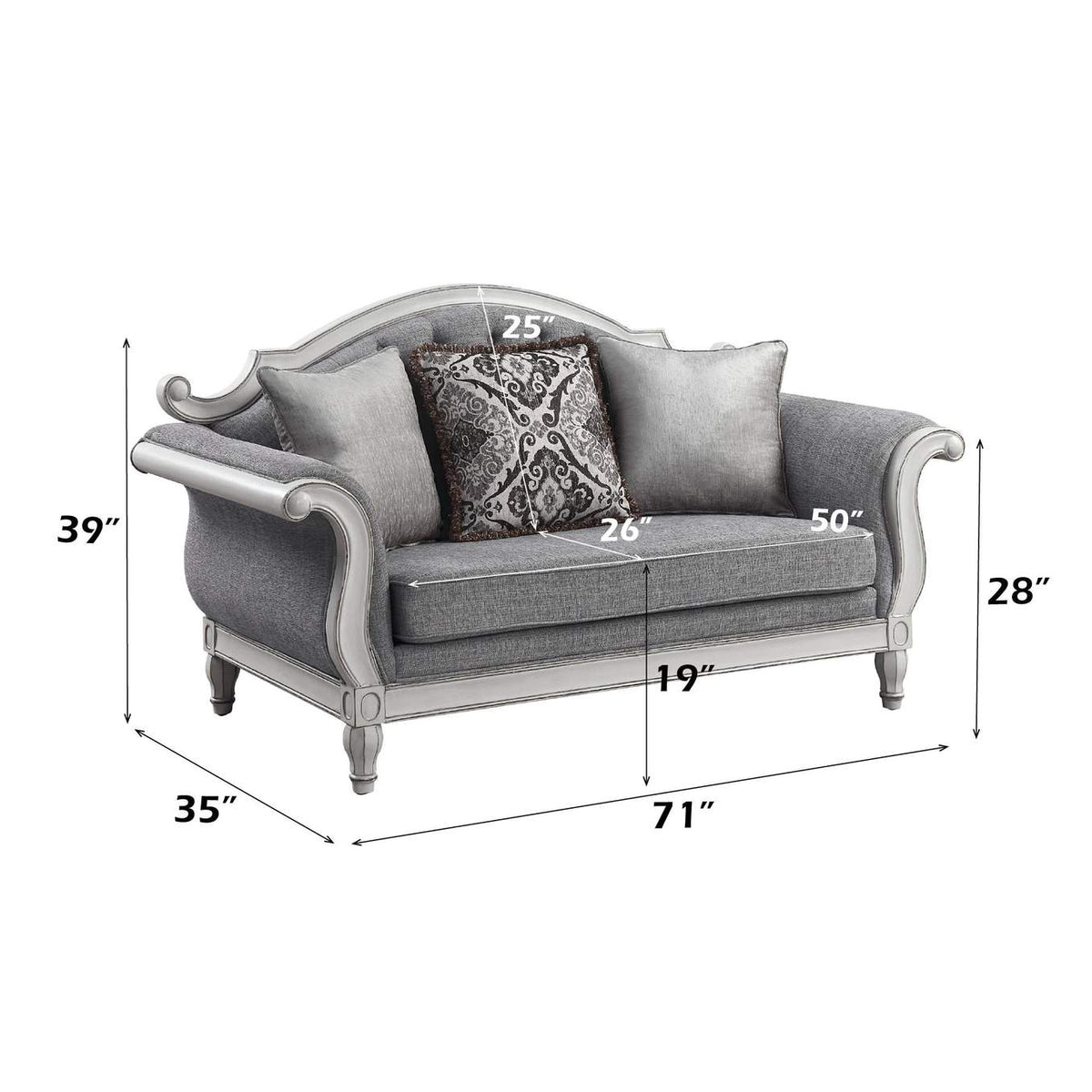 LV02120 Florian Loveseat with 3 Pillows