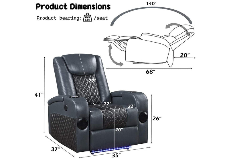 LV02459 Alair Power Motion Recliner with Bluetooth, Wireless Charger and Cupholder
