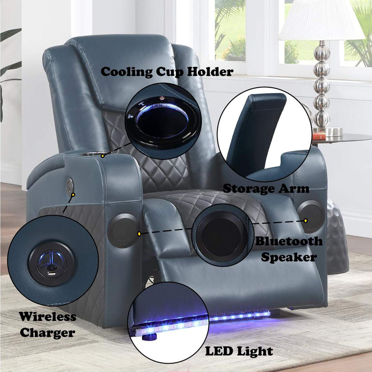 LV02459 Alair Power Motion Recliner with Bluetooth, Wireless Charger and Cupholder