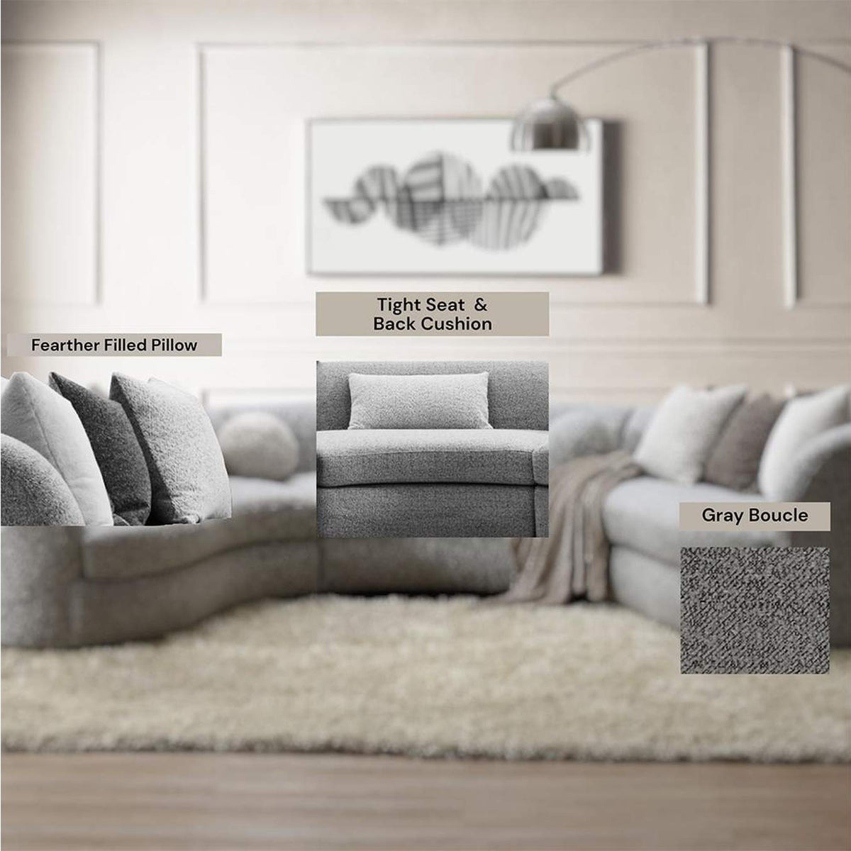 LV02541 Ivria Sectional Sofa with 9 Pillows