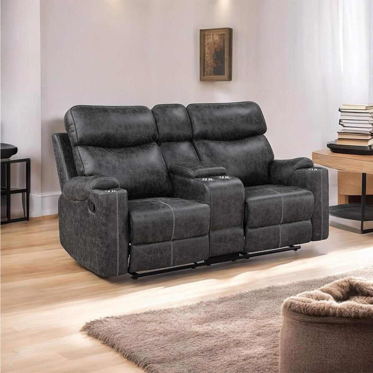 LV02571 Hirah Motion Loveseat with Console and USB Port
