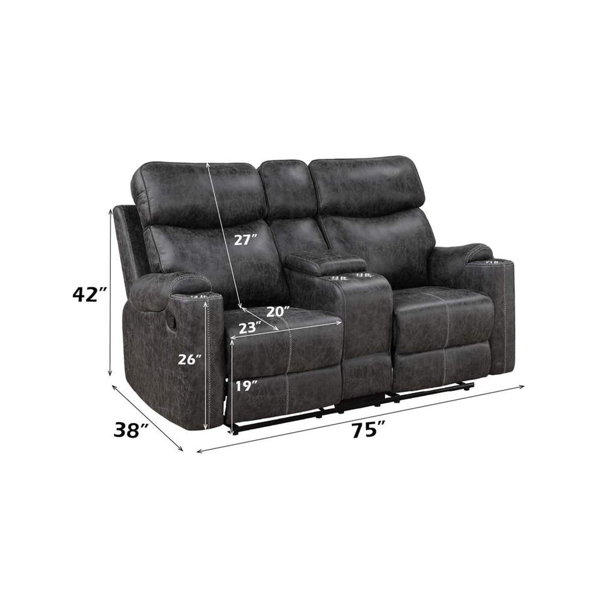 LV02571 Hirah Motion Loveseat with Console and USB Port