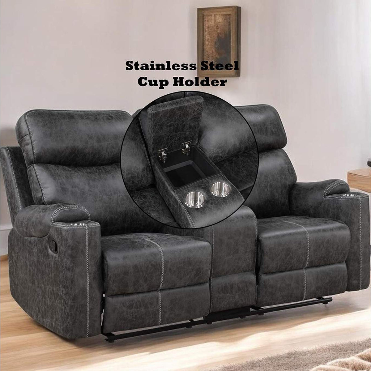 LV02571 Hirah Motion Loveseat with Console and USB Port