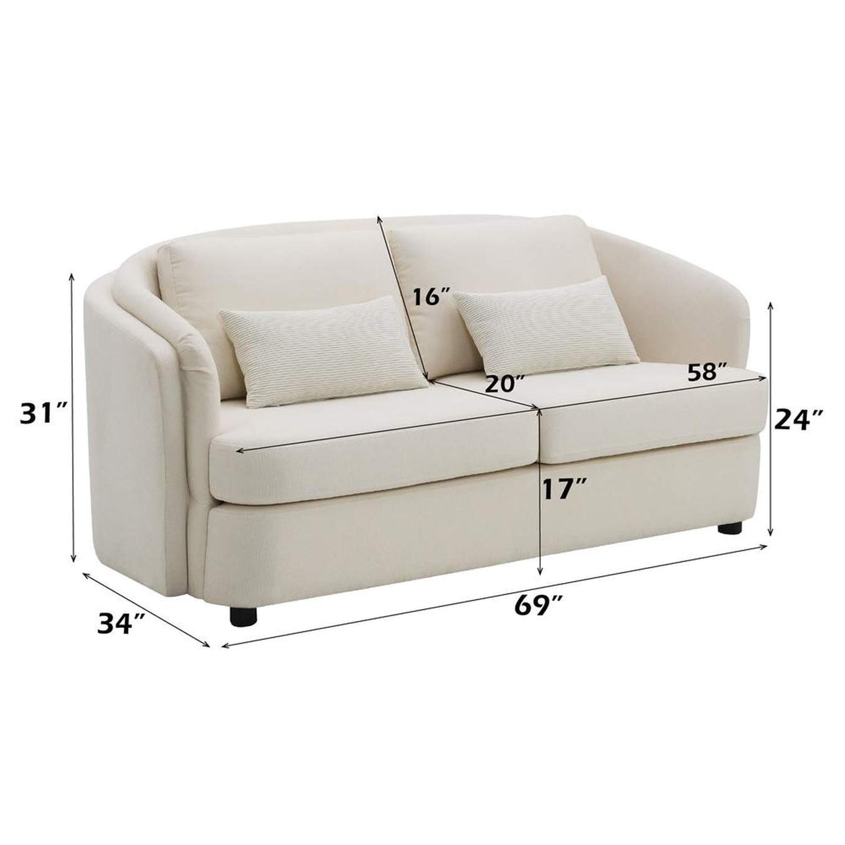 LV02771 Mariko Loveseat with 2 Pillows