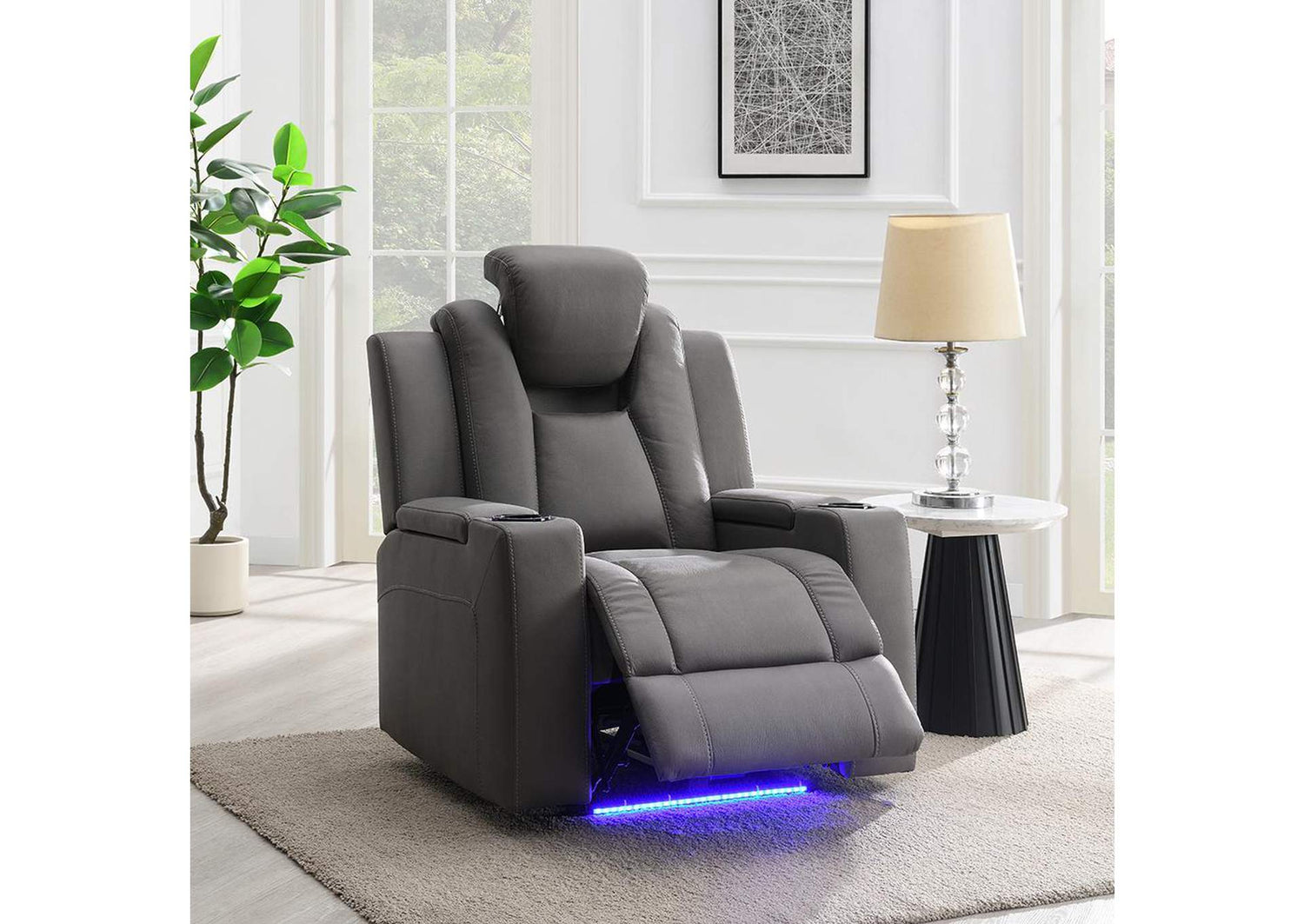 LV02834 Leuco Power Motion Recliner with Cup Holder, Control, Led and Power Headrest
