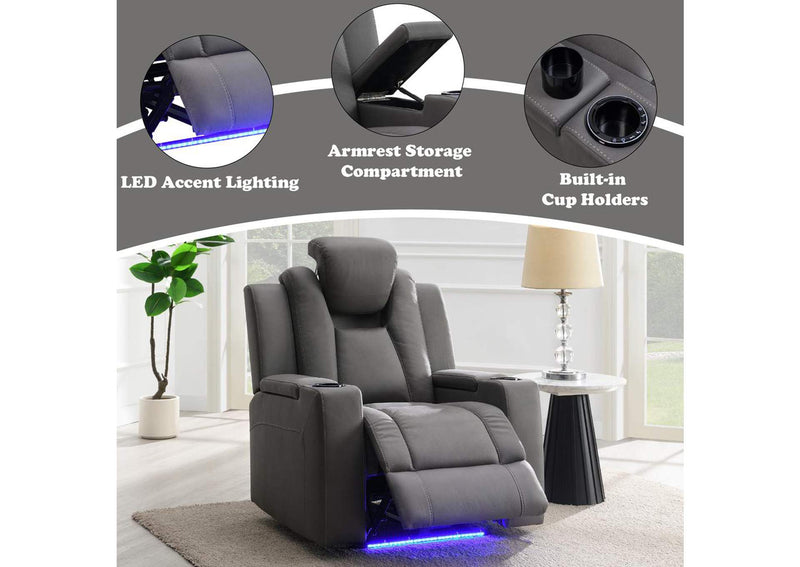 LV02834 Leuco Power Motion Recliner with Cup Holder, Control, Led and Power Headrest