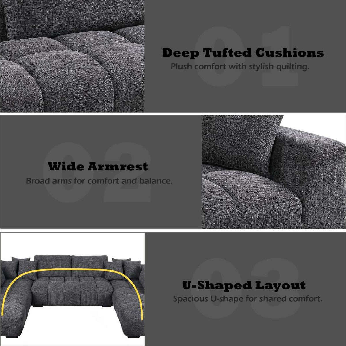 LV02840 Chosen Sectional Sofa with 6 Pillows
