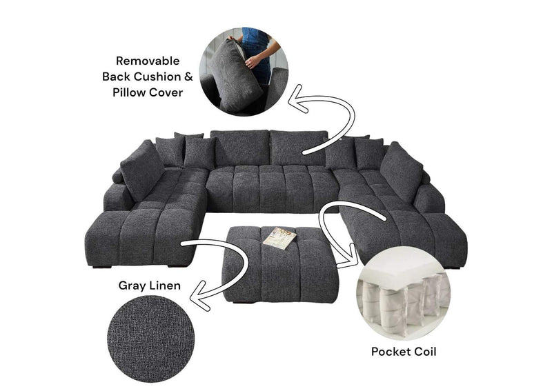 LV02840 Chosen Sectional Sofa with 6 Pillows