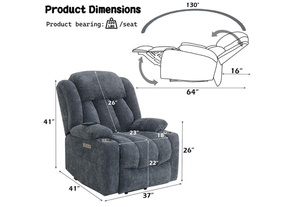 LV02996 Omarion Power Recliner with Lift, Heating and Massage